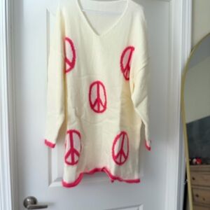 Cream and Pink Peace Sign Sweater